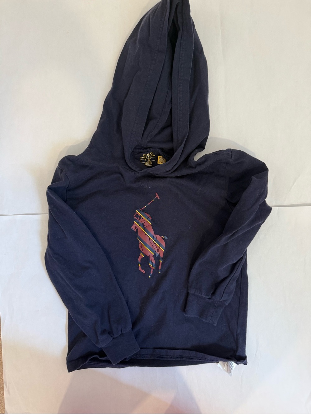 Polo by Ralph Lauren Navy Hooded Long Sleeve Shirt with Striped Polo Logo